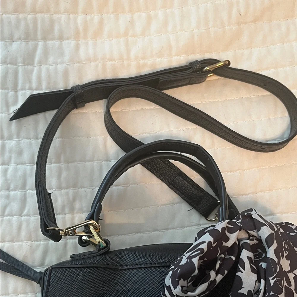 Steve Madden Black Satchel with Floral Scarf Accent Shoulder Bag